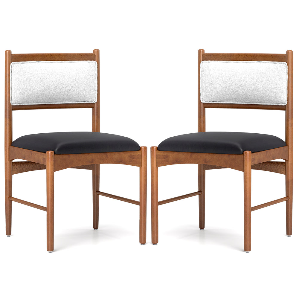Wooden dining chair set of 2 with rubber wood frame and faux Sherpa backrest, perfect for dining rooms and cafes.