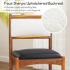 Wooden dining chair with faux Sherpa upholstered backrest, featuring a walnut frame for a cozy and elegant dining.