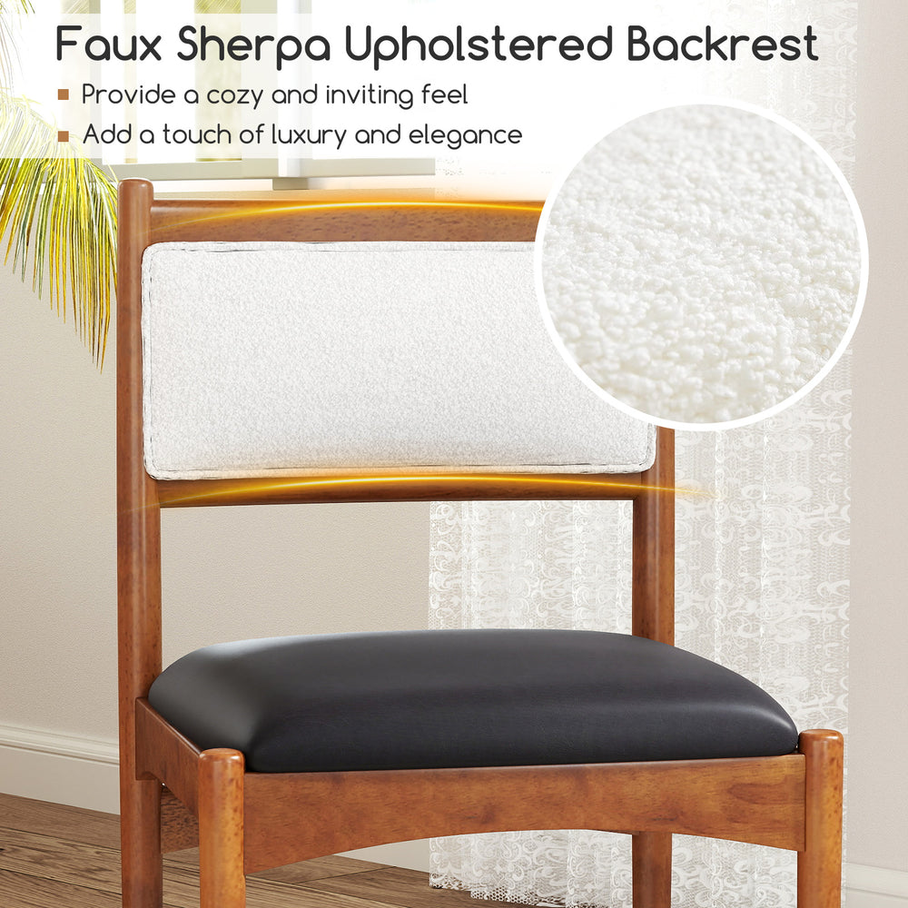 Wooden dining chair with faux Sherpa upholstered backrest, featuring a walnut frame for a cozy and elegant dining.