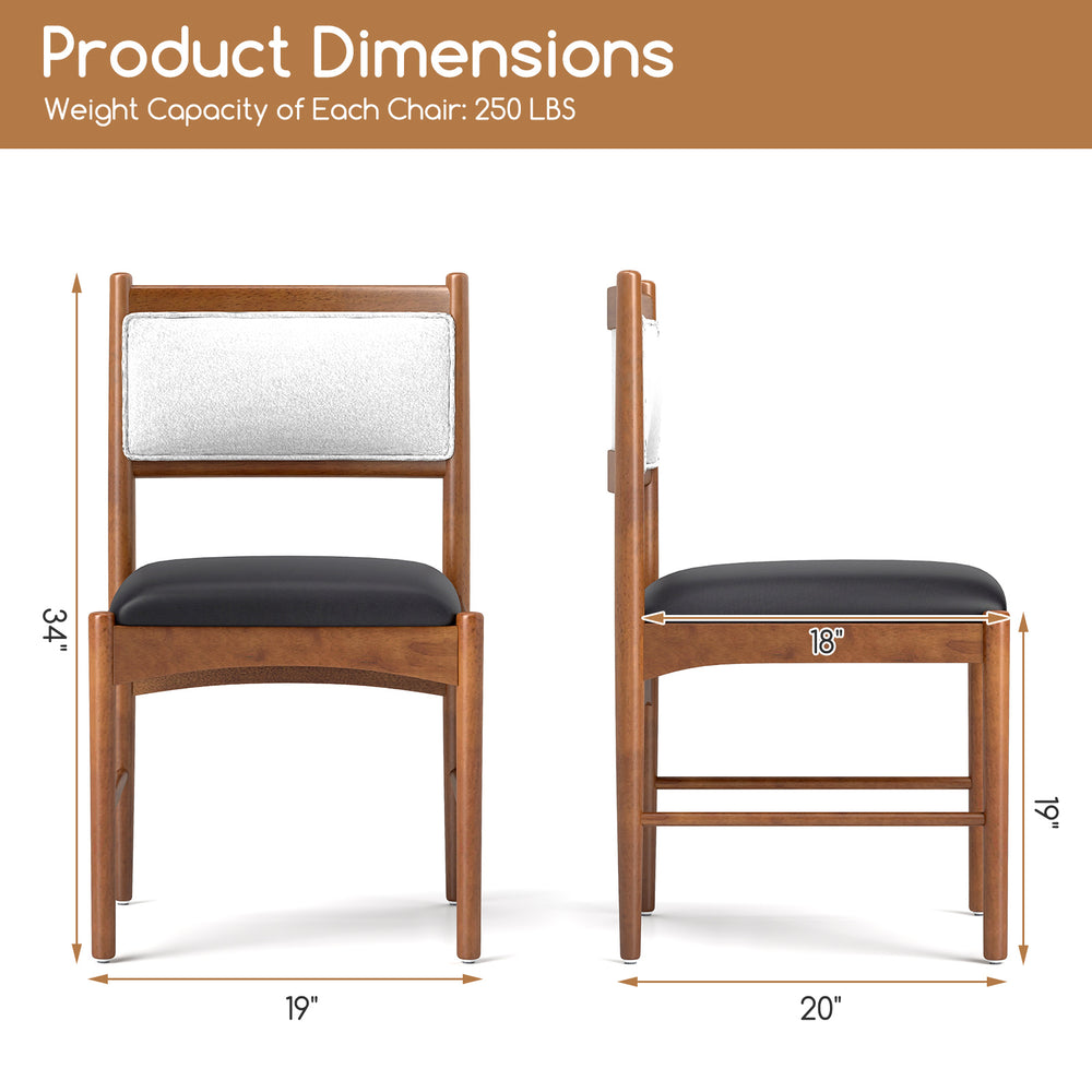 Wooden dining chair set of 2 with rubber wood frame, faux Sherpa backrest, and padded seat for stylish dining comfort.