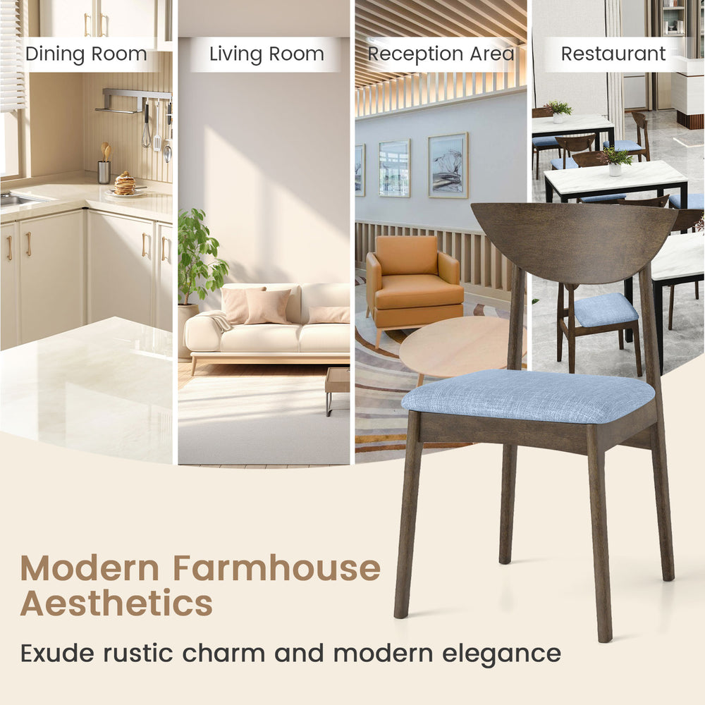 Wooden dining chair set of 2 with rubber wood legs, featuring soft linen cushions for comfort in dining or living.
