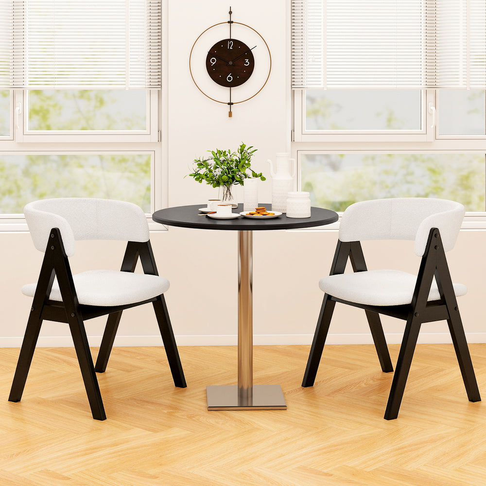 Wooden Dining Chair Set of 4 Mid-Century Modern Sherpa Upholstered Kitchen Dining Room Chairs-Black - Gallery View 1 of 9