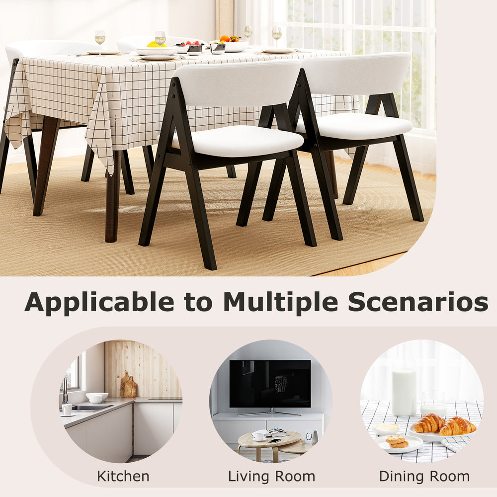 Mid-century modern wooden dining chair set of 4 with black frames and white faux sherpa upholstery for stylish comfort.