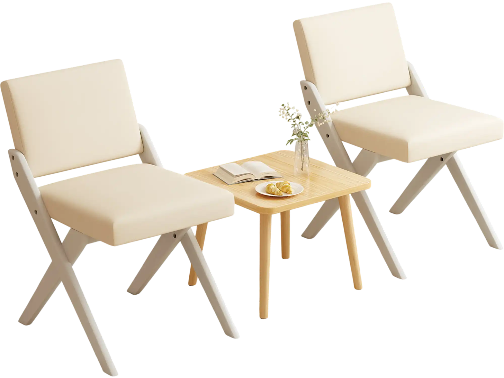 Costway Wooden Dining Chairs Set of 2 Rubber Wood Frame Padded Cushions White 749381625 New