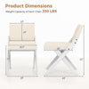 Dimensions of white wooden dining chair with rubber wood frame and padded cushions, ideal for modern farmhouse.