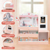 Wooden doctor playset in pink with stethoscope, sink, and 24 medical accessories for toddlers' imaginative play.