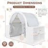 Wooden kids play tent with curtain shades, 8 cubbies, and spacious inner area for safe play, suitable for ages 3+.