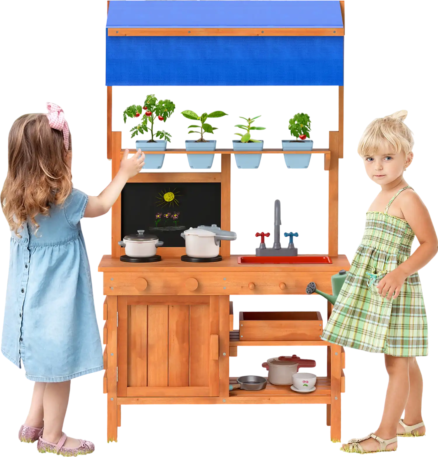 Costway Wooden Pretend Play Kids Kitchen Height Adjustable Canopy 93472561 New