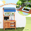 Wooden pretend play kitchen with height adjustable canopy, featuring 4 planting cups and versatile sink for kids' fun.
