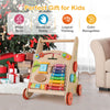 Wooden push and pull baby walker with storage, designed for motor skills development, perfect gift for kids aged 3+.