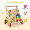 Wooden push and pull baby walker with handle, storage, and colorful activity features for kids aged 3+ years.