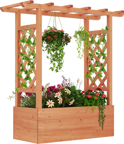 Costway Wooden Raised Garden Bed with Trellis Hanging Roof 319647528 New