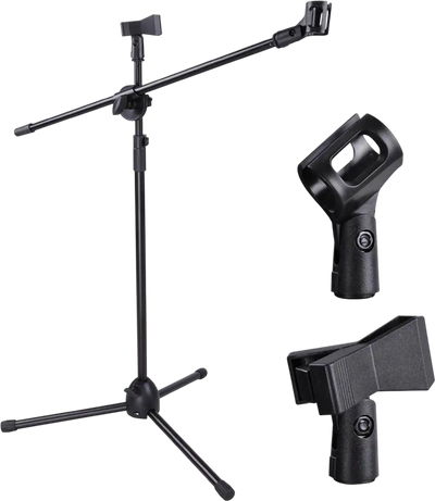 Yescom Microphone Boom Stand w/ 2 Mic Clips Adjustable Tripod New