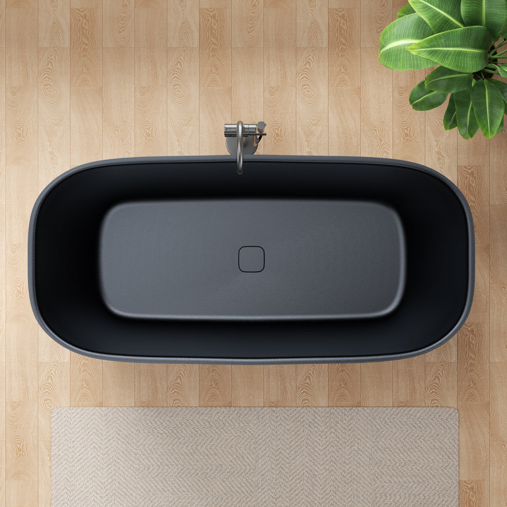 FT-AZ6732-PRX - 67 in. x 32 in. Rectangle Freestanding Stone Resin Deep Soaking Flat-Bottom Bathtub with Center Drain