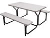Picnic table bench set in white HDPE with integrated metal frame, perfect for outdoor camping and gatherings.