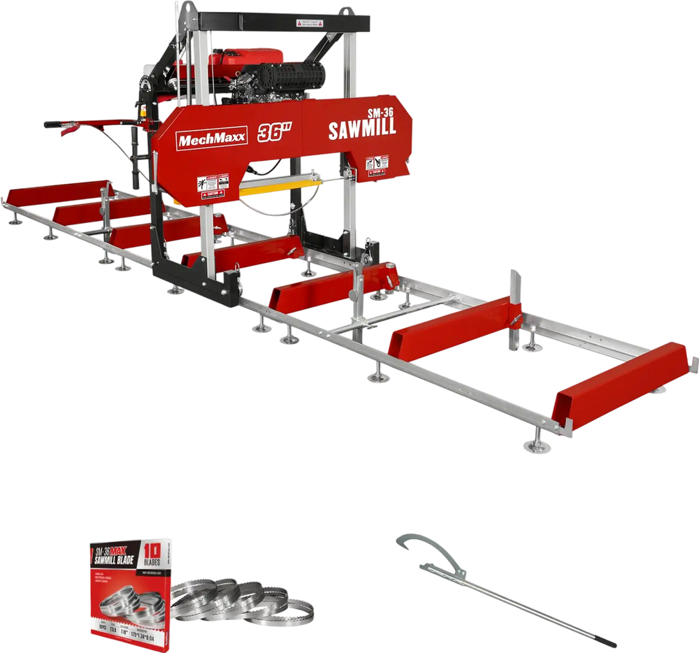 36" MAX Portable Sawmill,  25HP 750cc ZONSEN V-Twin Engine,  36" Board Width,  20' Track Length,  (10 x Blades Included),  SM-36MAX
