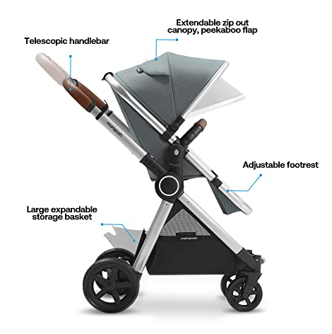 Mompush Ultimate 2 Bassinet Compact Self Standing Fold Reversible UPF50+ Canopy Stroller New