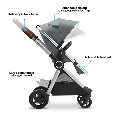 Mompush Ultimate 2 Stroller Bassinet Grey Silver Frame