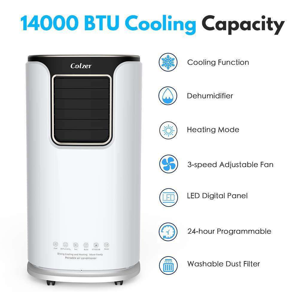 Colzer Colzer-002 14000 BTU Portable Air Conditioner Dehumidifier for Rooms up to 500 Sq .ft. with Remote Control and Washable Filter New