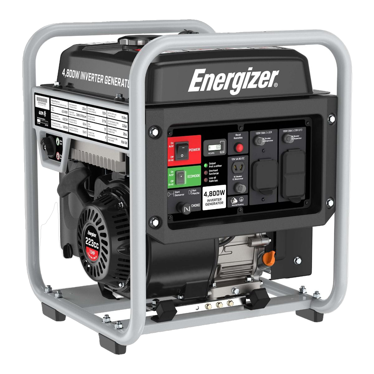 Energizer eZV4800 3600W/4800W Gas Powered Open Frame Inverter Generator New