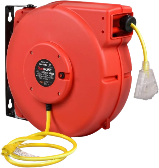 ReelWorks GUR022 Mountable Retractable Extension Cord Reel 12AWG x 80' 3 Grounded Outlets Max 15A New