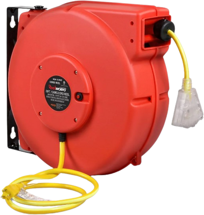 ReelWorks GUR022 Mountable Retractable Extension Cord Reel 12AWG x 80' 3 Grounded Outlets Max 15A New