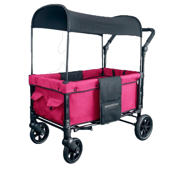 WonderFold Baby W1 Multi-Function Folding Double Stroller Wagon with Removable Canopy Fuschia Pink New