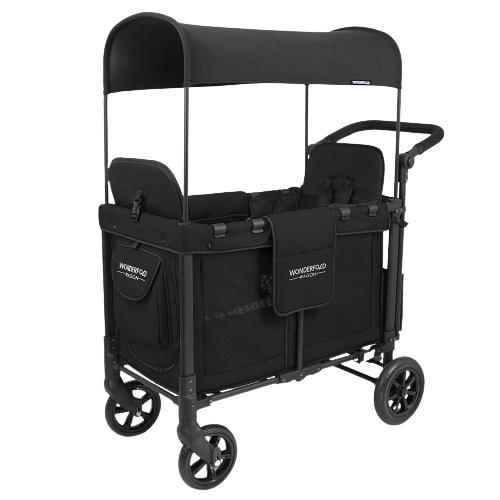 WonderFold Baby W2 Multi-Function Folding Double Stroller Wagon with Removable Canopy and Seats Black New