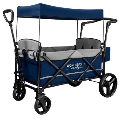 WonderFold Baby X2 Push/Pull 2-Passenger Double Stroller Wagon Navy New