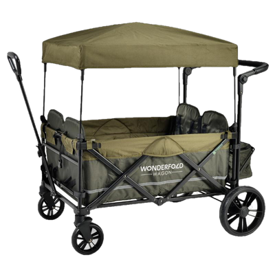WonderFold Baby X4S Push/Pull 4-Passenger Quad Double Stroller Wagon with Automatic Magnetic Seatbelt Buckles Green New