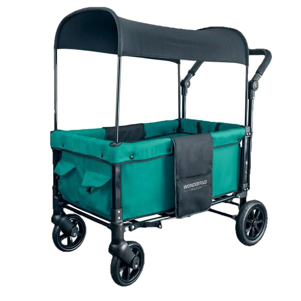 WonderFold Baby W1 Multi-Function Folding Double Stroller Wagon with Removable Canopy Teal Green New