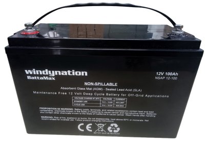 WindyNation 12V 100 Amp-Hour Deep Cycle AGM Sealed Lead Acid Battery for Solar, RV, UPS, Off Grid Battery Bank New