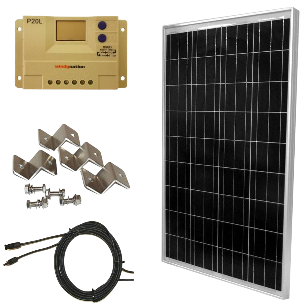 WindyNation SOK-100WP-P20L 100 Watt 12V Solar Panel Kit with LCD Charger Controller New