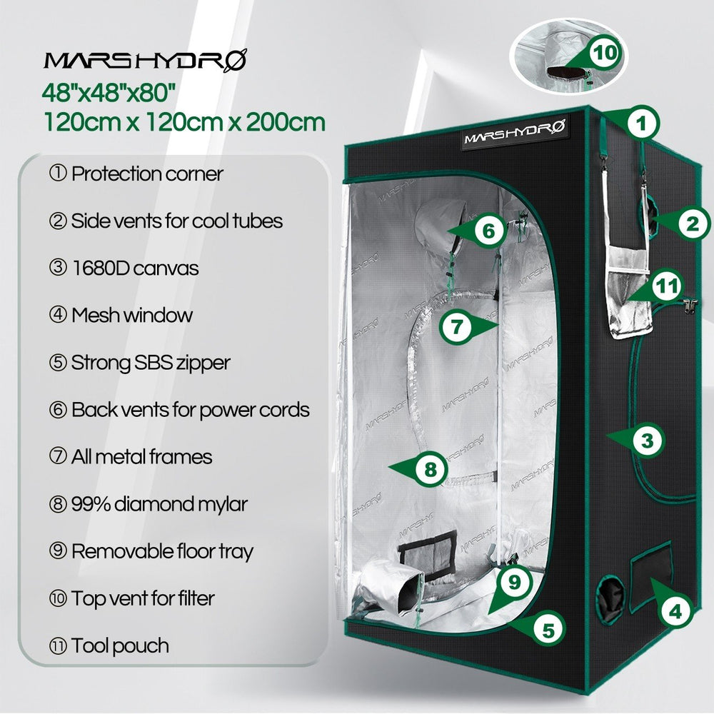 Mars Hydro 120x120x200cm Grow Tent Dark Room Hydroponics 1680D Mylar Non Toxic Box Grow Box Growzelt (Will be shipped out around 15th Sep.) None