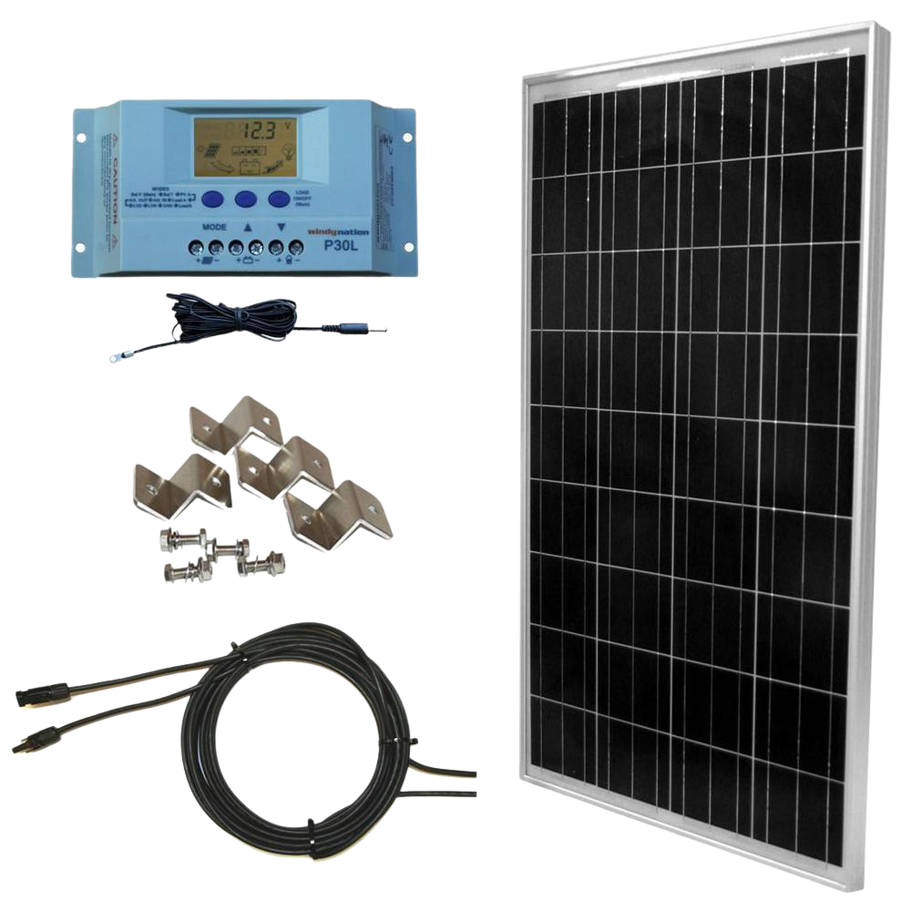 WindyNation SOK-100WP-P30L 100 Watt Solar Panel Kit With LCD Charge Controller New