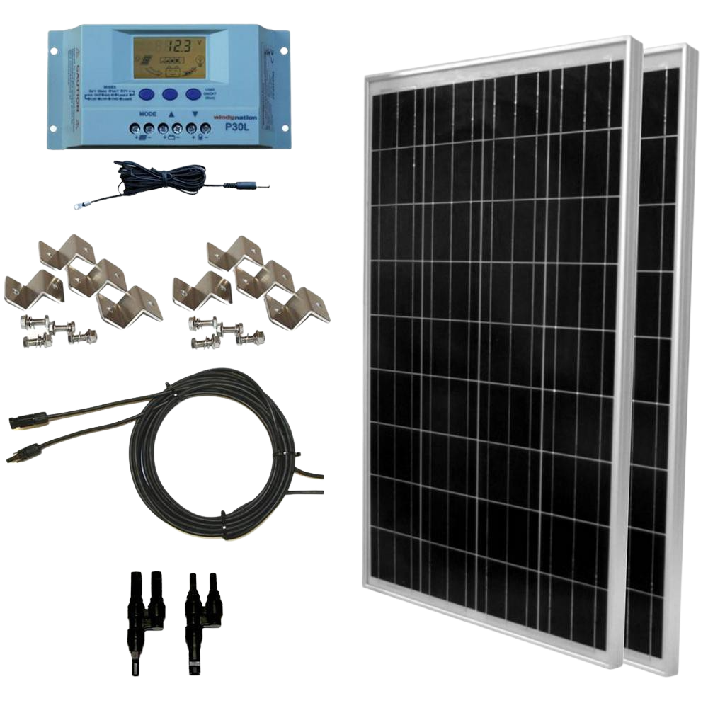 WindyNation SOK-200WP-P30L 200 Watt Solar Panel Kit With LCD Charge Controller New
