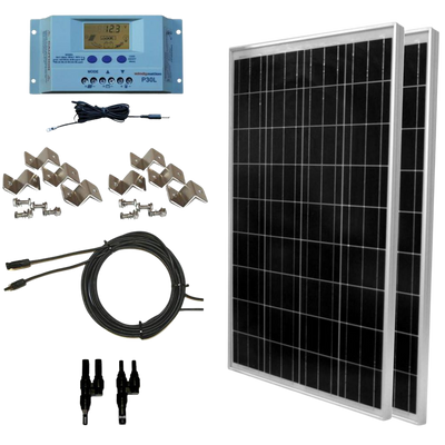 WindyNation SOK-200WP-P30L 200 Watt Solar Panel Kit With LCD Charge Controller New