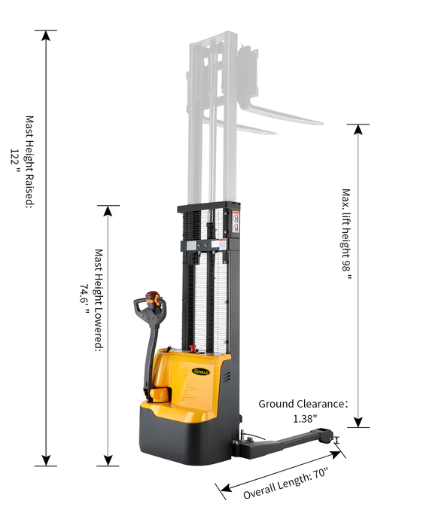 Apollolift A-3022 98" Lifting Height Straddle Legs 3300 lbs. Capacity Full Electric Walkie Stacker New