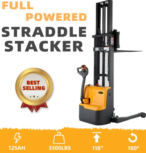 Apollolift A-3023 118" Lifting Height Straddle Legs 3300 lbs. Capacity Full Electric Walkie Stacker New