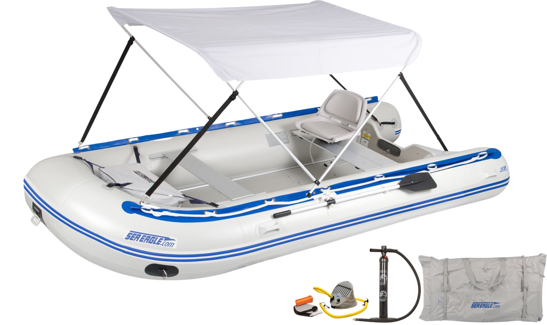Sea Eagle 14SRK_SWC 14' Sport Runabout Inflatable Boat Swivel Seat and Canopy Package New