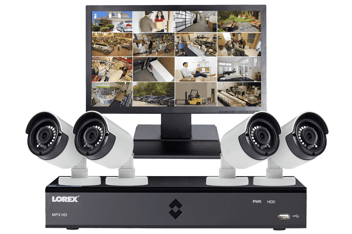 Lorex MPX44W 4 Camera 4 Channel HD 1080P Indoor/Outdoor DVR Surveillance Security System w/Monitor New