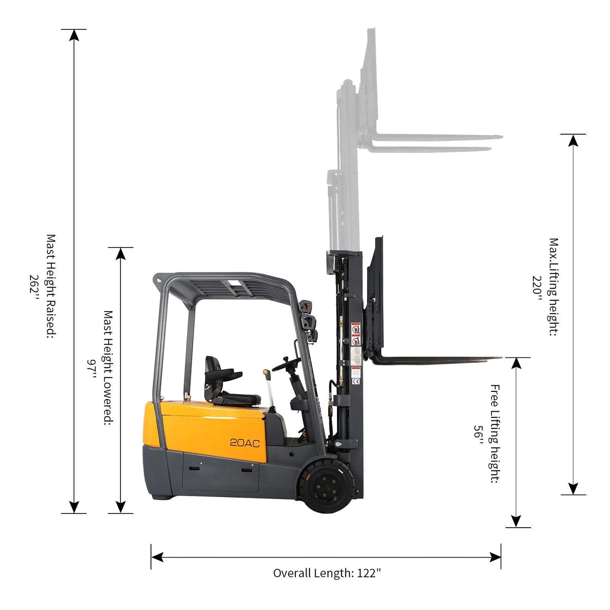 Apollolift 3 Wheel Lithium-Ion Battery Forklift 220" Lift 4400 lbs. Capacity Heat Film Optional New