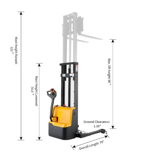 Apollolift A-3038 Powered Forklift Electric Walkie Stacker with Straddle Legs 2640 lbs. Capacity 98" Lifting New