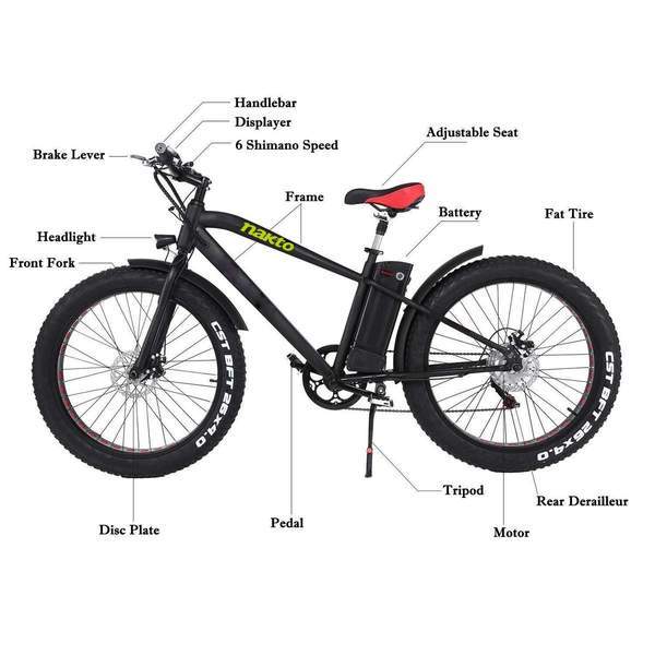 NAKTO 26 inch 300W Cruiser Electric Bicycle 5 Speed E Bike 36V