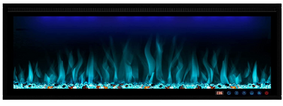 Benrocks BI50Z 50 in. 750/1500W Recessed and Wall Mounted Log and Crystals Fireplace with Remote and App Control Black New