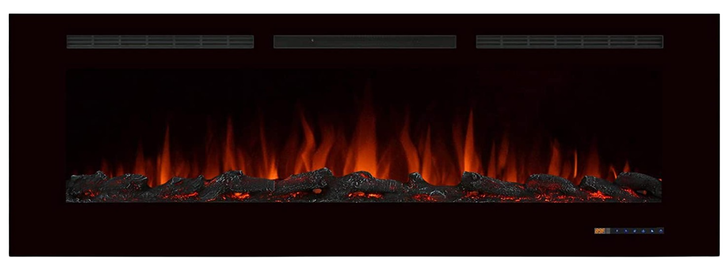 Valuxhome BI60 60 in. 750/1500W Recessed and Wall Mounted Electric Fireplace with Remote LED Lights Logs and Crystals Black New