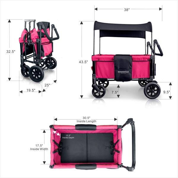 WonderFold Baby W1 Multi-Function Folding Double Stroller Wagon with Removable Canopy Fuschia Pink New