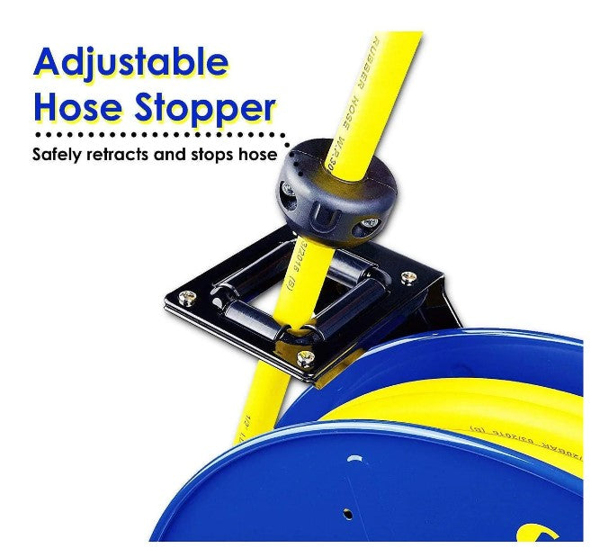 Goodyear Industrial Retractable Air Hose Reel- 1/2in x 65ft, 300 PSI Max, 3/8 in NPT Connections, Single Arm