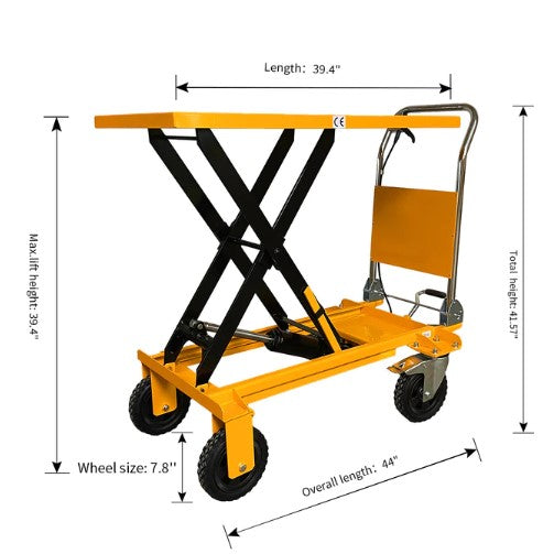 Apollolift A-2013 Single Scissor Lift Table 440 lbs. 39.4 " Lifting Height with Rubber Load Wheel New