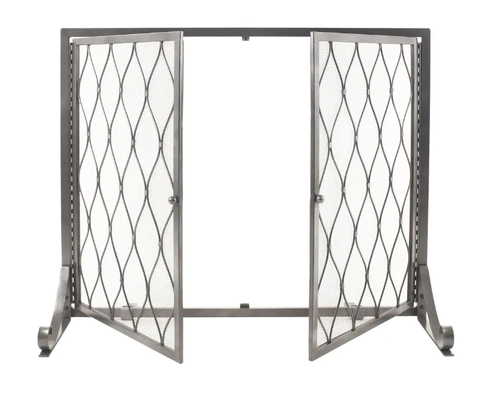 Pleasant Hearth Stonewall Gun Metal Grey Steel Single-Panel 31 by 38 in. Fireplace Screen with Doors New
